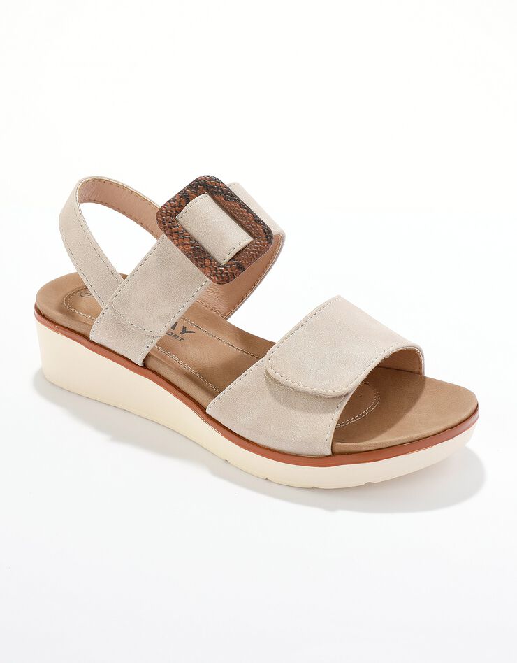Sandales compensées ouverture totale (beige)