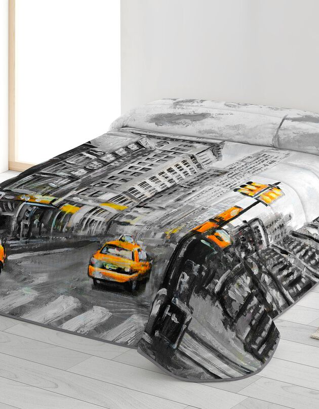 Couette microfibre taxis New York 200 g/m² (gris / jaune)