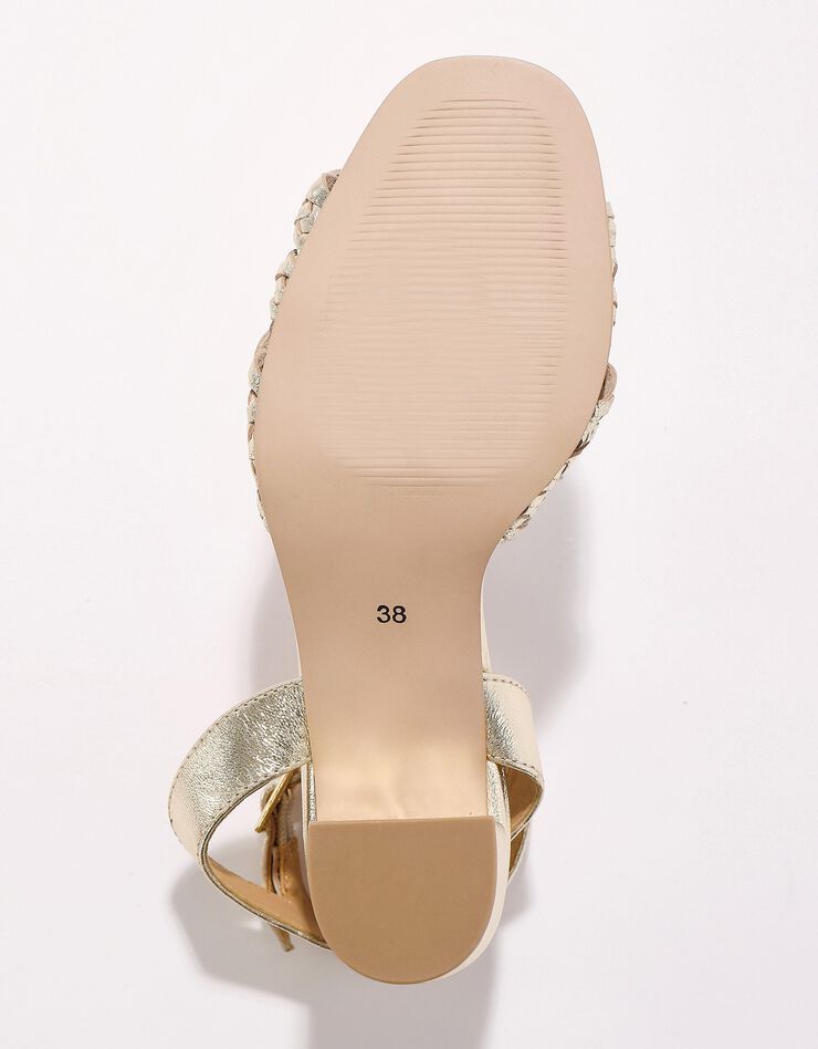 Sandales à brides en cuir tressé à talon  (doré)