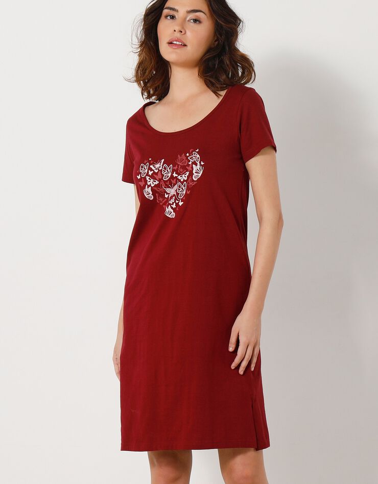 Chemise de nuit courtes manches courtes motif «papillons» (cerise)