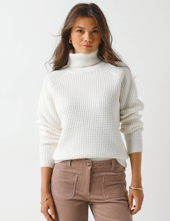 Pull col roulé en maille fantaisie (écru)