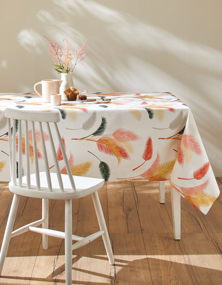 Nappe toile cirée imprimé fleurs pampa (blanc / rose)