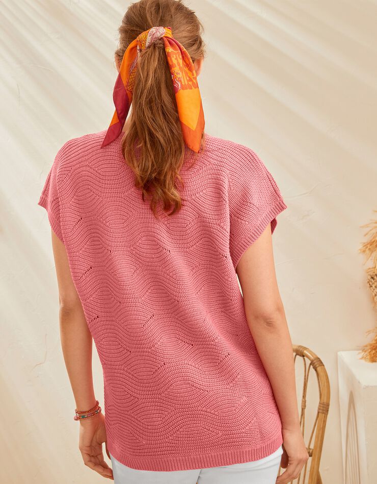 Pull manches courtes, maille fantaisie (corail) Pull manches courtes, maille fantaisie (corail)