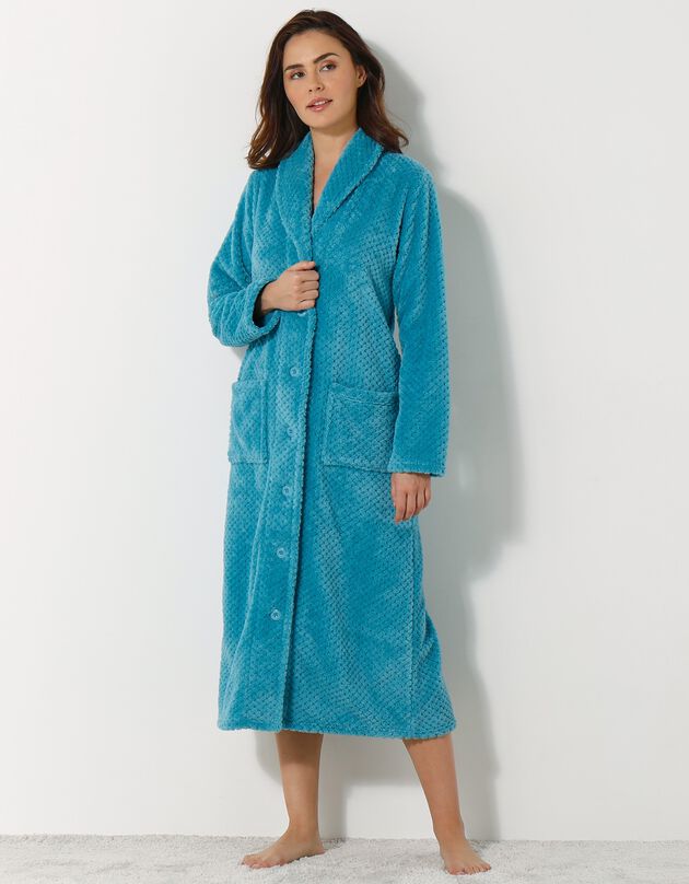 Robe de chambre maille polaire col châle - longueur 120 cm (turquoise)
