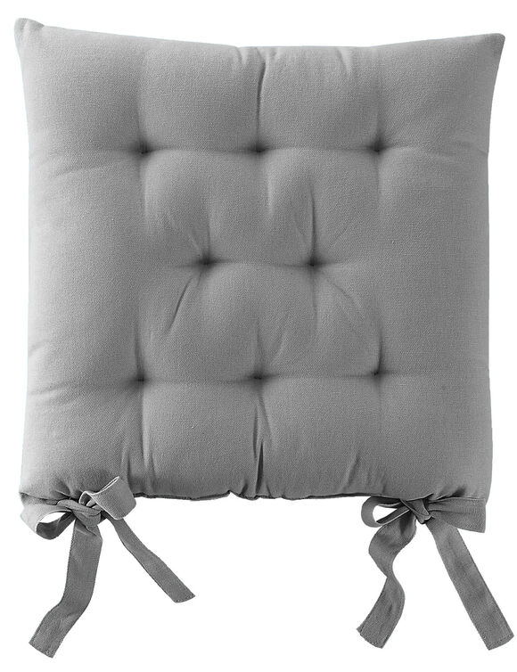 Galette de chaise carr&eacute;e unie coton bachette - lot de 2 (gris perle)