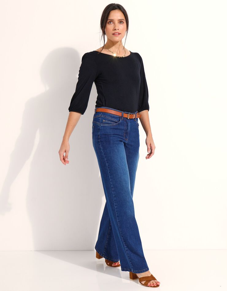 Tee-shirt uni manches coude, fronces épaules (noir) Tee-shirt uni manches coude, fronces épaules (noir)