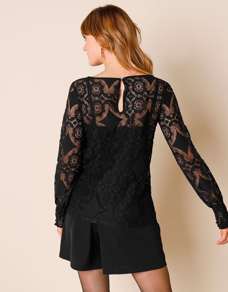 Tee-shirt dentelle manches longues blousantes (noir) Tee-shirt dentelle manches longues blousantes (noir)