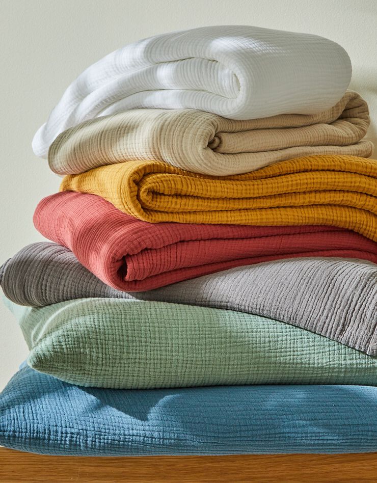 Linge de lit uni en triple gaze de coton (miel)