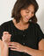 Robe courte boutonnée unie, fluide (noir)