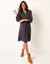 Robe housse col mao, cr&eacute;pon imprim&eacute; (bleu / chocolat)