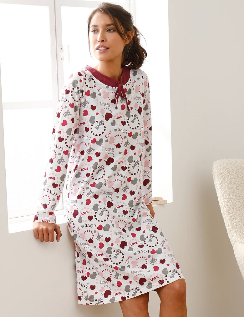 Chemise De Nuit Femme Flintronic - Manches Longues Imprimé - 80% Polyester 20% Coton