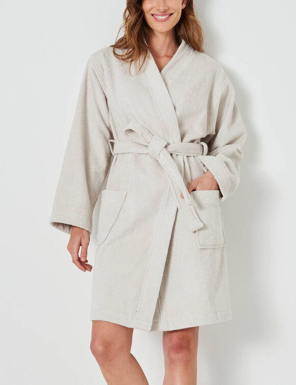Peignoir court adulte col kimono  - &eacute;ponge bouclette 380 g/m&sup2; (sable)