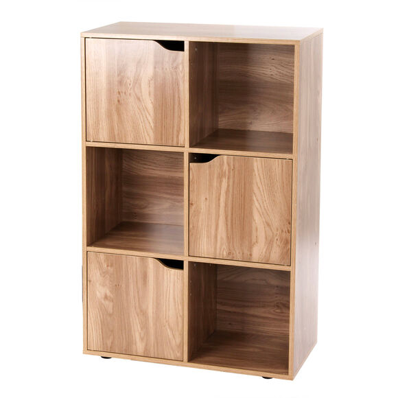 Meuble de rangement STAVRA - 6 cases, 3 portes (naturel)