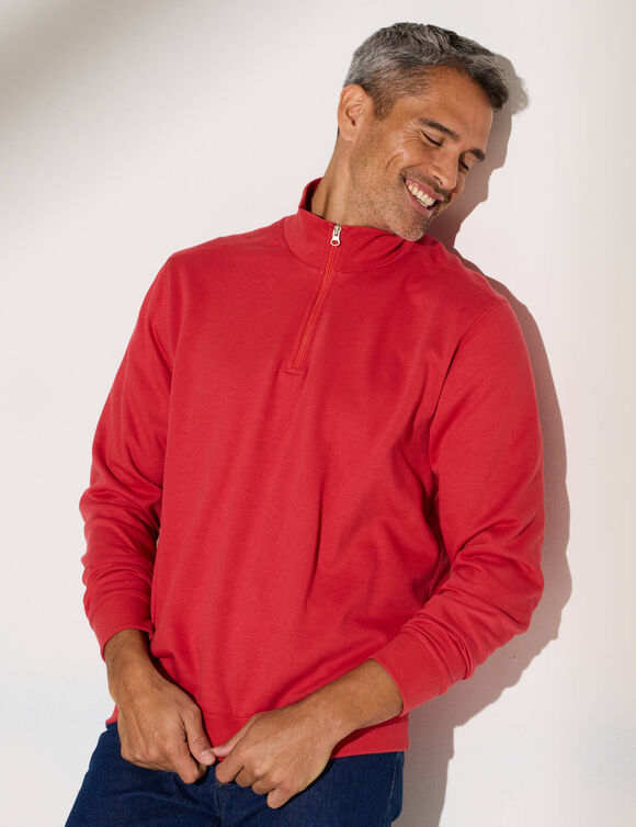 Sweat molleton col camionneur zippé (corail grisé)