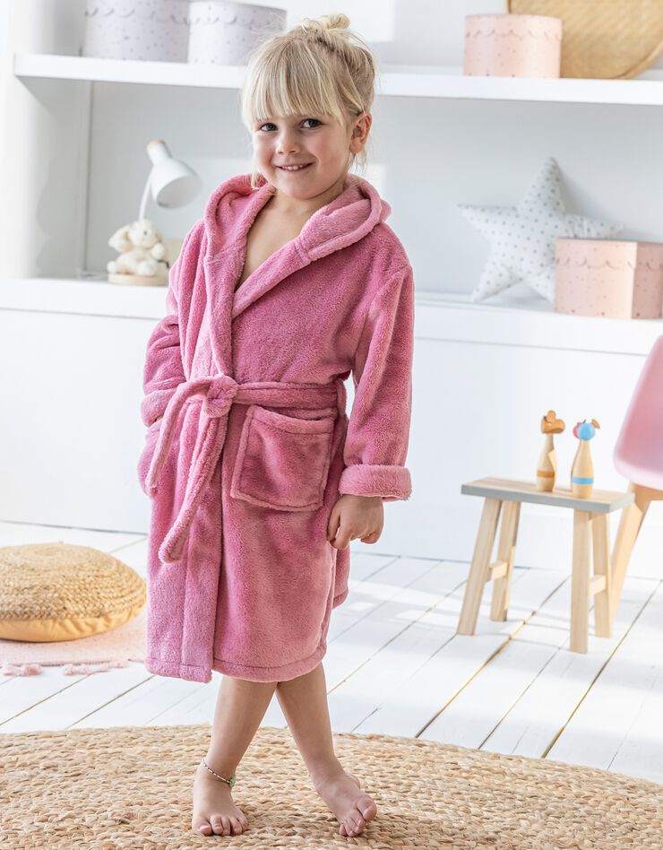 Peignoir de bain enfant licorne à capuche microfibre toute douce (rose)