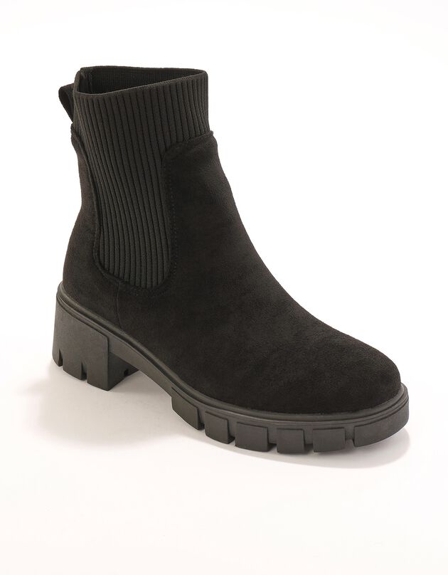 Boots à tige chaussette et semelle plateforme crantée (noir)
