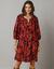 Robe courte imprimée, manches 3/4 (bordeaux / rose)