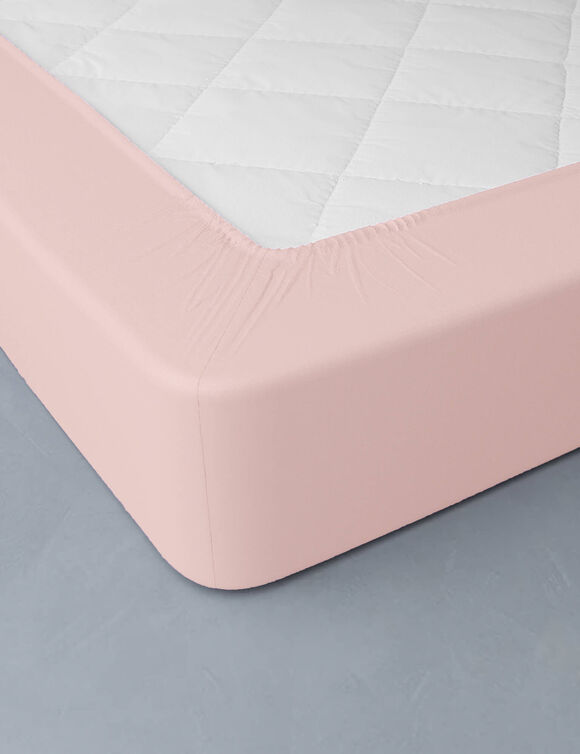 Drap-housse uni percale bonnets 40 cm (rose poudré)