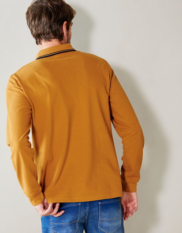 Polo uni maille piquée manches longues (miel)