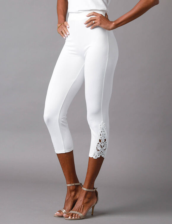 Legging 3/4 macram&eacute;, taille &eacute;lastiqu&eacute;e (blanc)