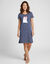 Chemise de nuit ray&eacute;e en coton imprim&eacute; coeur et chats, fils teints (marine)