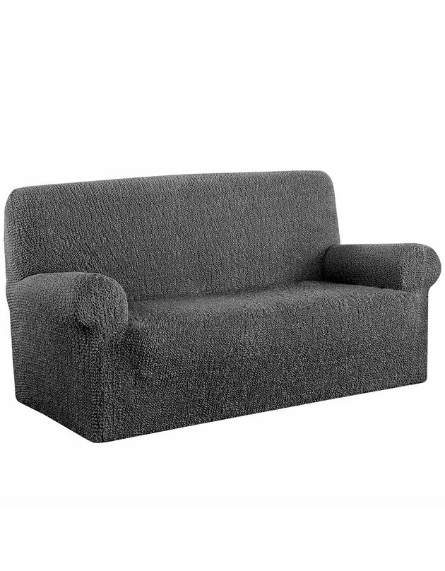 Housse bi-extensible imprimée gaufrée pour fauteuil et canapé (gris)