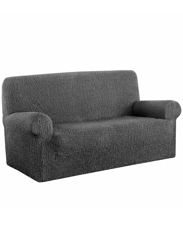 Housse bi-extensible imprimée gaufrée pour fauteuil et canapé (gris)