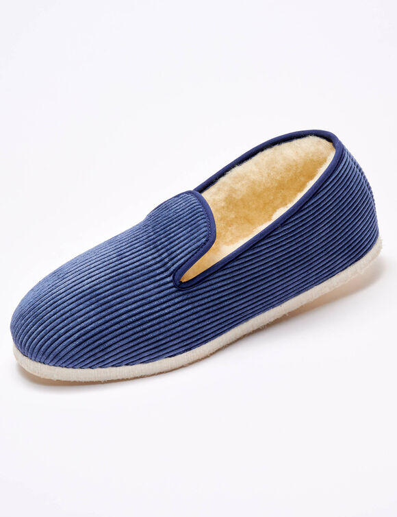 Charentaises silencieuses velours fourr&eacute;es laine (bleu marine)
