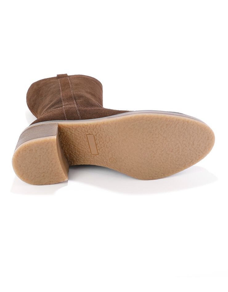 Bottes mi-hautes en croûte de cuir à talon (chocolat)