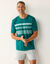 Pyjama short coton rayures placées col rond (vert / gris)