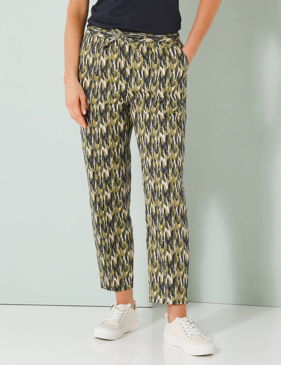 Pantalon mom 7/8ème imprimé, coton (beige / kaki)