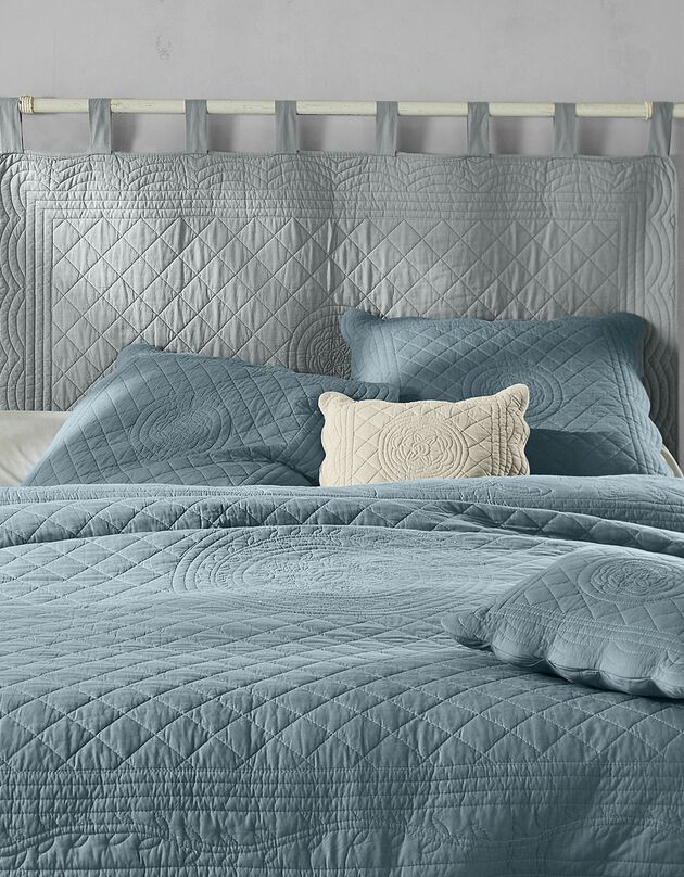 Tête de lit unie coton style boutis Cassandre (gris perle)