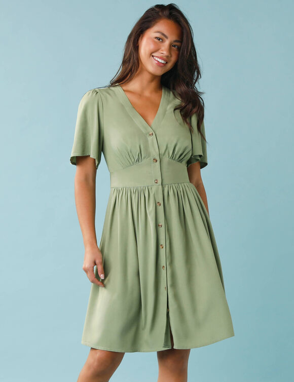 Robe courte boutonn&eacute;e unie, Sp&eacute;cial Petites  (vert)