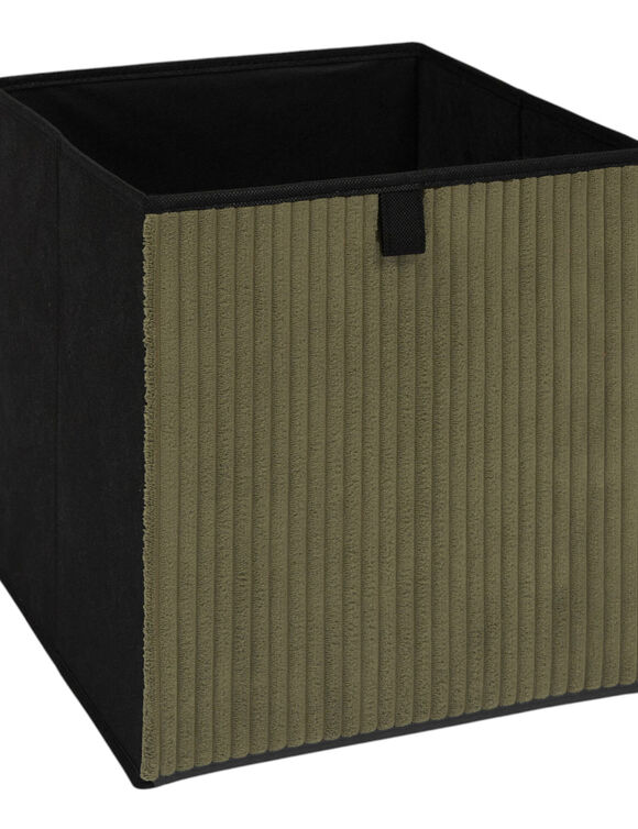 Cube de rangement pliable, velours c&ocirc;tel&eacute; (vert)