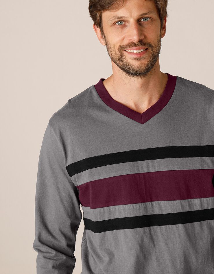 Pyjama long tricolore - lot de 2 (bordeaux / gris) Pyjama long tricolore - lot de 2 (bordeaux / gris)