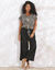 Pantalon large uni, effet seersucker (noir)