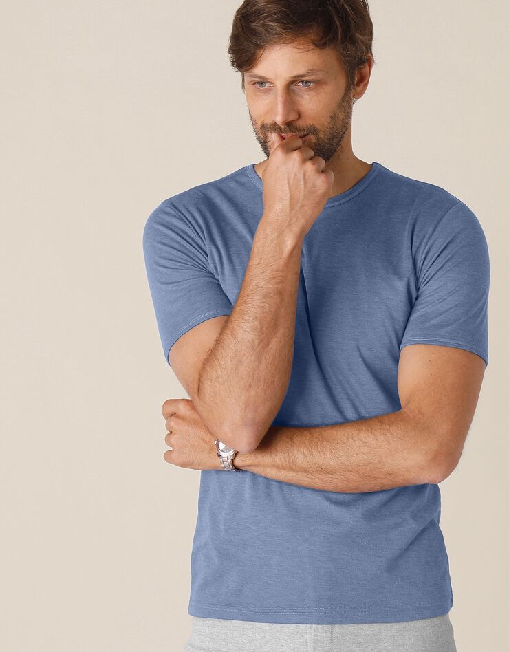 Tee-shirt sous-vêtement homme col rond manches courtes polyester - lot de 2 (jeans) Tee-shirt sous-vêtement homme col rond manches courtes polyester - lot de 2 (jeans)