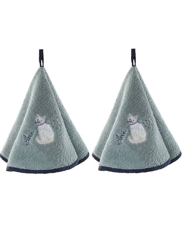 Essuie-mains &eacute;ponge brod&eacute; chats - lot de 2 (gris)