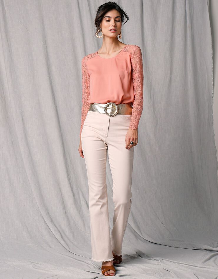 Blouse dentelle noeud dos manches longues (rose grisé) Blouse dentelle noeud dos manches longues (rose grisé)