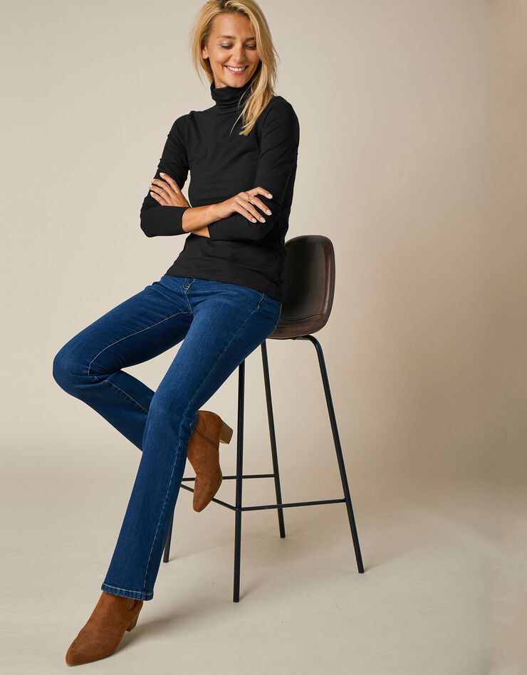 Sous-pull col roulé coton stretch uni (noir)
