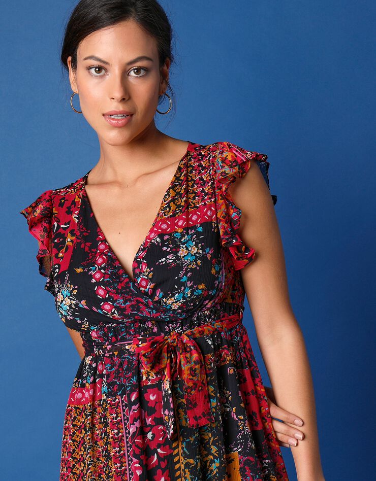 Robe longue imprimée  (noir / rose)