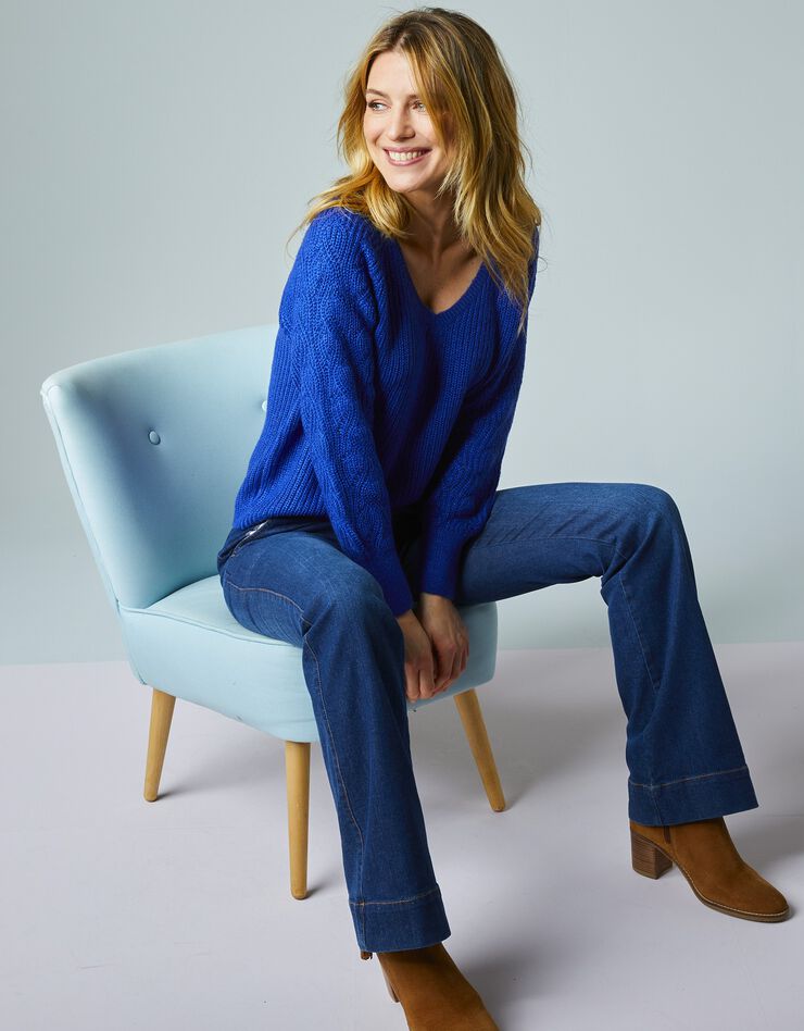 Pull manches longues blousantes maille fantaisie (bleu dur) Pull manches longues blousantes maille fantaisie (bleu dur)
