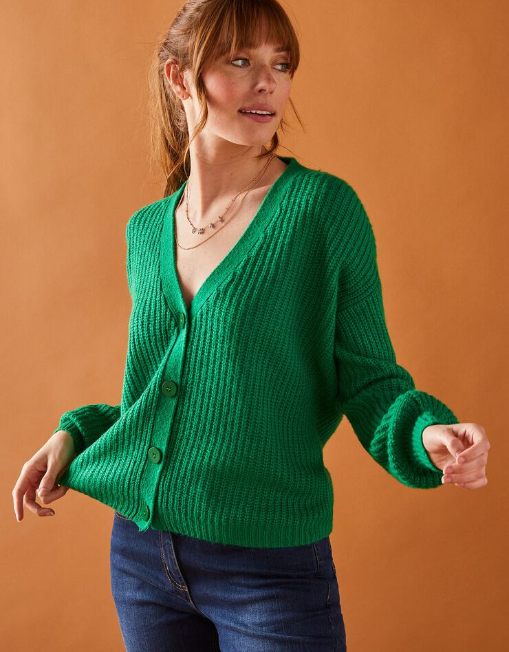 Gilet boutonné volume loose maille toucher mohair (vert) Gilet boutonné volume loose maille toucher mohair (vert)