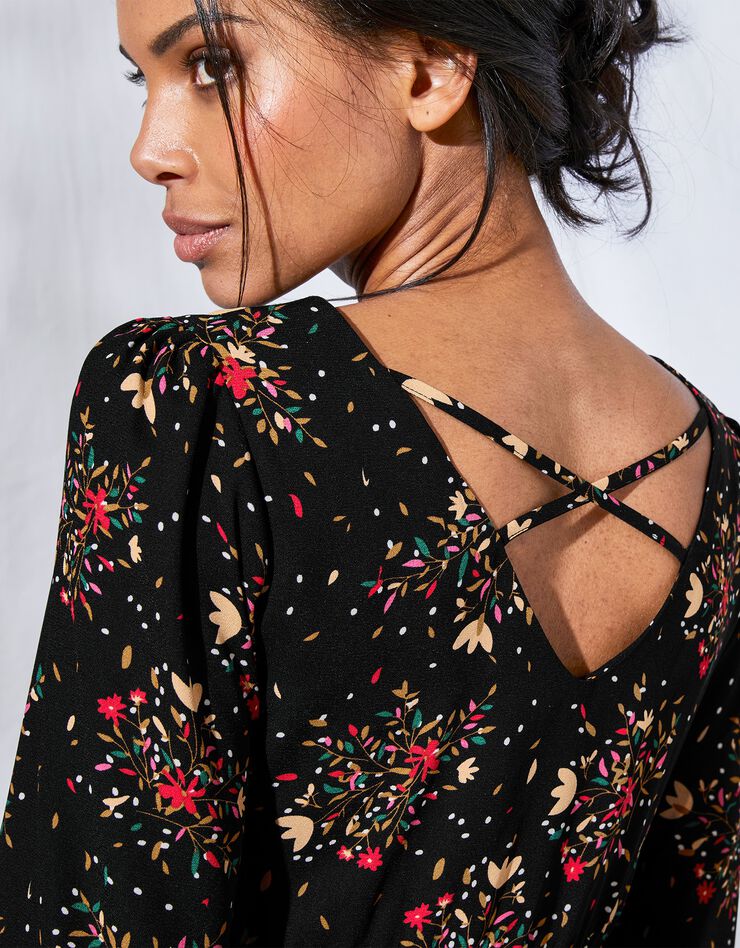 Robe dos lacé imprimée (noir / caramel) Robe dos lacé imprimée (noir / caramel)