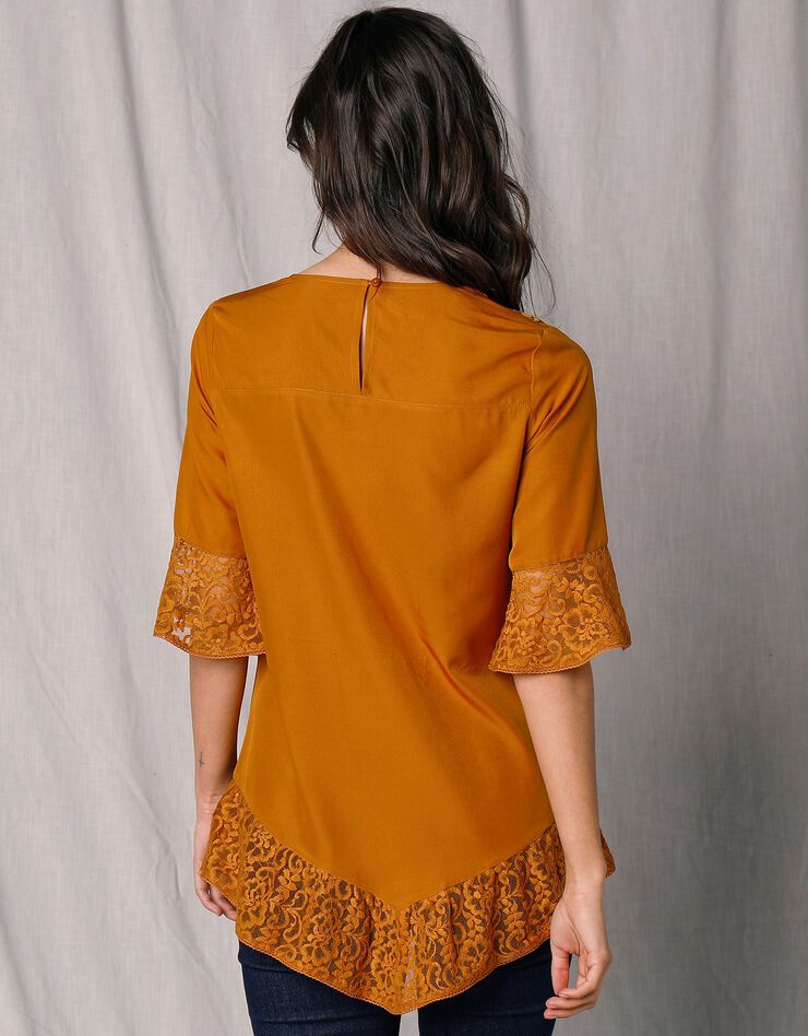 Blouse manches aux coudes dentelle et microfibre (ocre) Blouse manches aux coudes dentelle et microfibre (ocre)