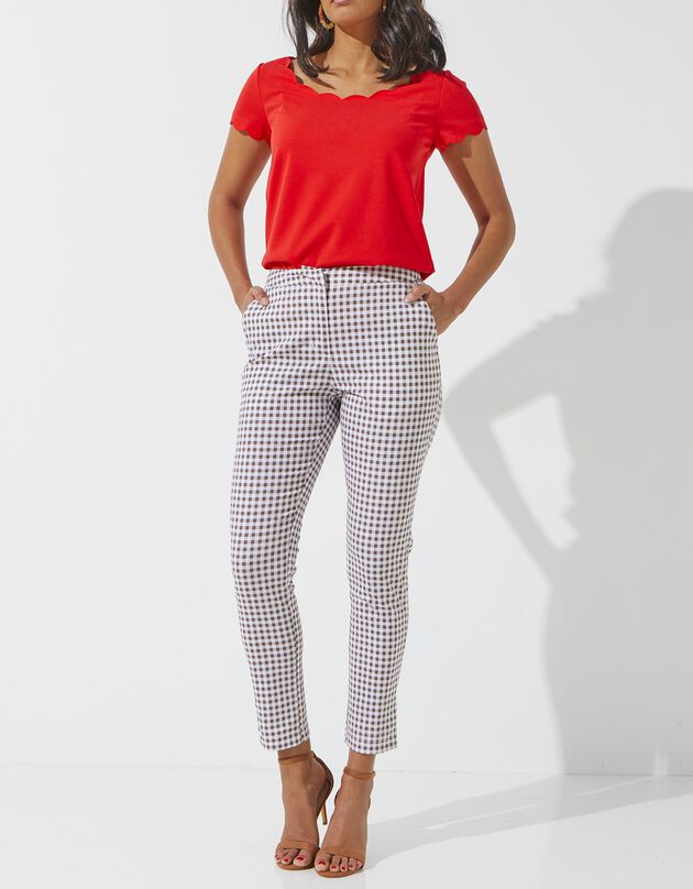 Pantalon à carreaux 7/8ème fuselé (chocolat / blanc)