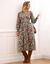 Robe midi imprimée, viscose fluide (vert / violine)