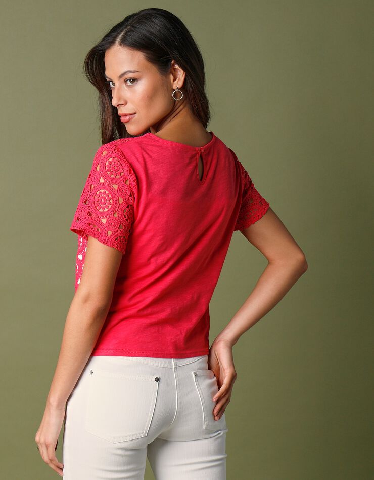 Tee-shirt macramé manches courtes (rose) Tee-shirt macramé manches courtes (rose)