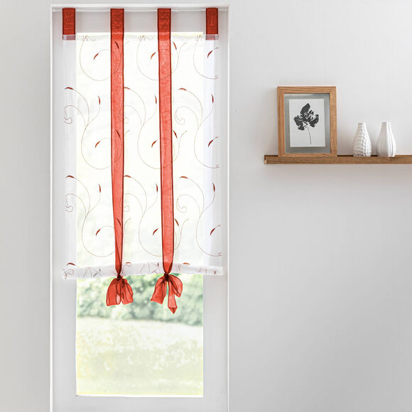 Store fine broderie feuilles (terracotta / blanc)