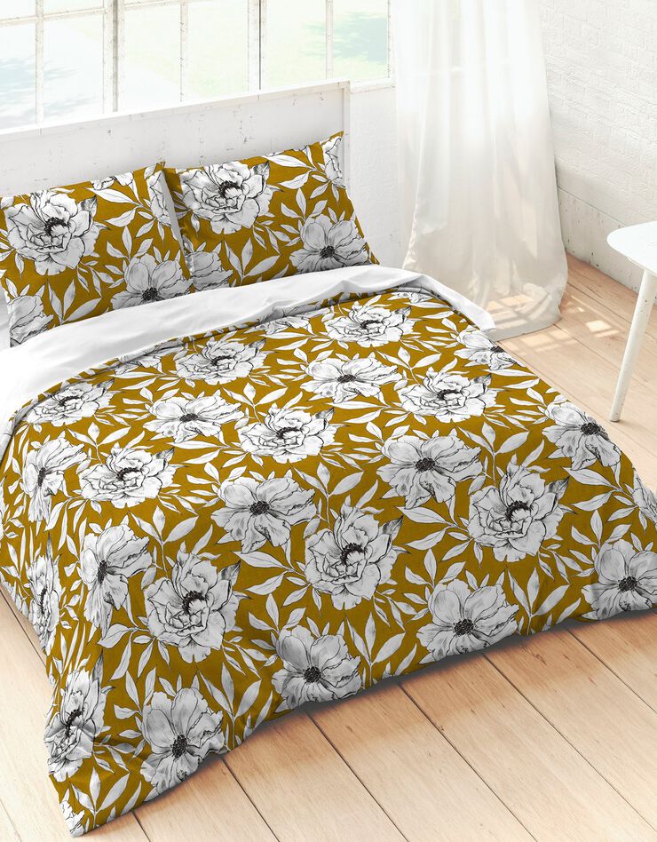 Linge de lit Mariela imprimé floral - coton  (curry / blanc)